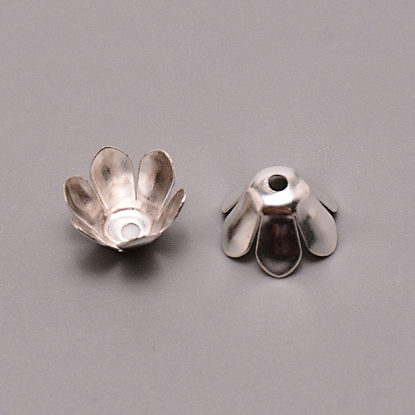 

PandaHall 6-Petal Iron Bead Caps, Flower, Silver, 10x6.2mm, Hole: 1.6mm, inner diameter: 10mm, about 50pcs/bag Iron