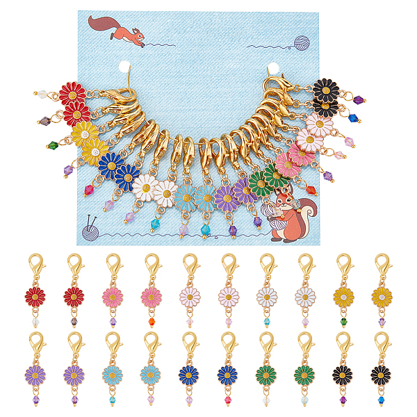 

PandaHall 20Pcs 10 Colors Flower Alloy Enamel Pendant Stitch Markers, Crochet Lobster Claw Clasp Charms, Mixed Color, 4.5cm, 2pcs/color..., Multicolor