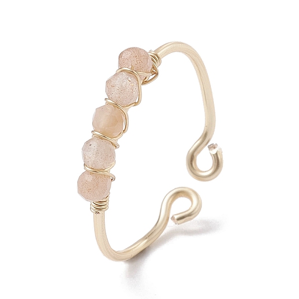

PandaHall Copper Wire Wrapped Natural Sunstone Open Ring, Cuff Finger Ring for Women, US Size 9(18.9mm), 1~3mm Sunstone