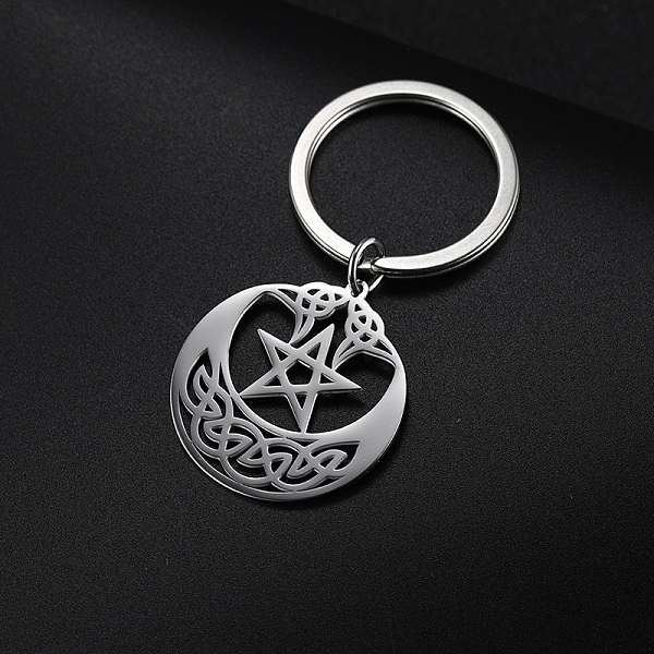 

PandaHall Stainless Steel Keychains, Moon with Star, Stainless Steel Color, 3.2x3cm Stainless Steel Moon