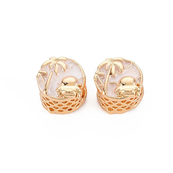 

PandaHall Rack Plating Alloy Enamel European Beads, Large Hole Beads, Cadmium Free & Nickel Free & Lead Free, Flat Round with Tree, Light...