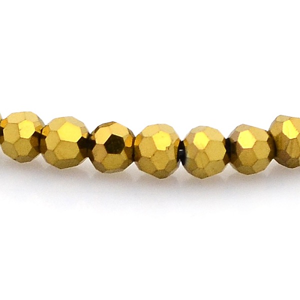 

PandaHall Full Plated Glass Faceted Round Spacer Beads Strands, Golden Plated, 3mm, Hole: 1mm, about 100pcs/strand, 11.5 inch Glass Round