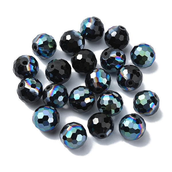 

PandaHall Half Plated Glass Beads, Faceted Round, Black, 10x9mm, Hole: 1.5mm Glass Round Black