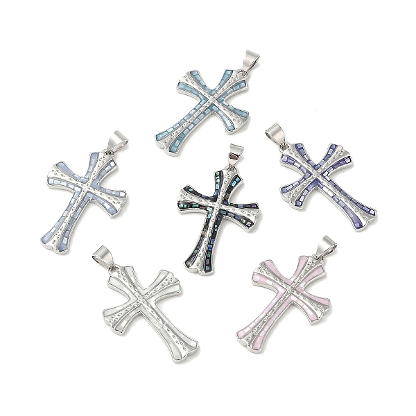 

PandaHall Rack Plating Brass Epoxy Resin Pendants, with Shell, Long-lasting Plated, Cadmium Free & Lead Free, Plastinum, Cross, Mixed Color..., Multicolor