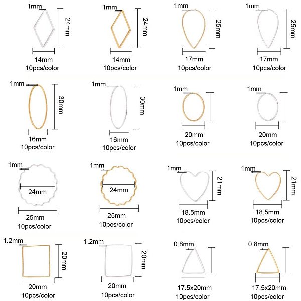 

PandaHall Brass Linking Rings, Mixed Shapes, Golden & Silver, 10.8x7.4x1.8cm Brass Mixed Shapes