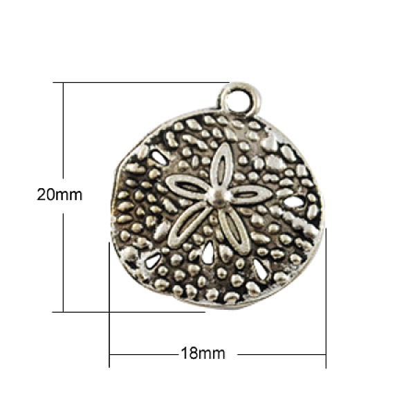 

PandaHall Tibetan Style Alloy Pendants, Cadmium Free & Lead Free, Sand Dollar, Antique Silver, 20x18x2mm, Hole: 2mm Alloy Flat Round