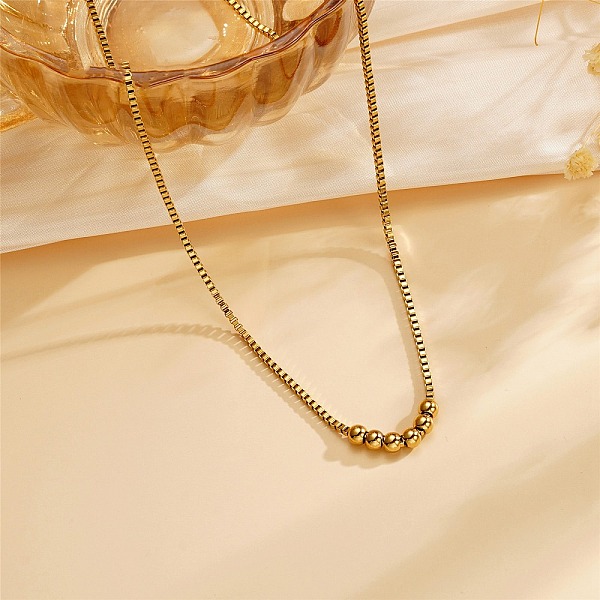 304 Stainless Steel Cable Chain Round Beads Pendant Necklaces for Women