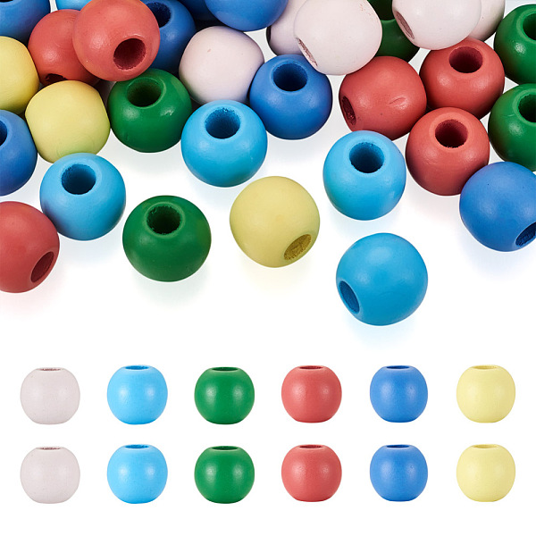 

PandaHall Craftdady 90Pcs 6 Colors Theaceae Wood Bead, Round, Mixed Color, 22x25mm, Hole: 10mm, 15pcs/color Wood Round Multicolor