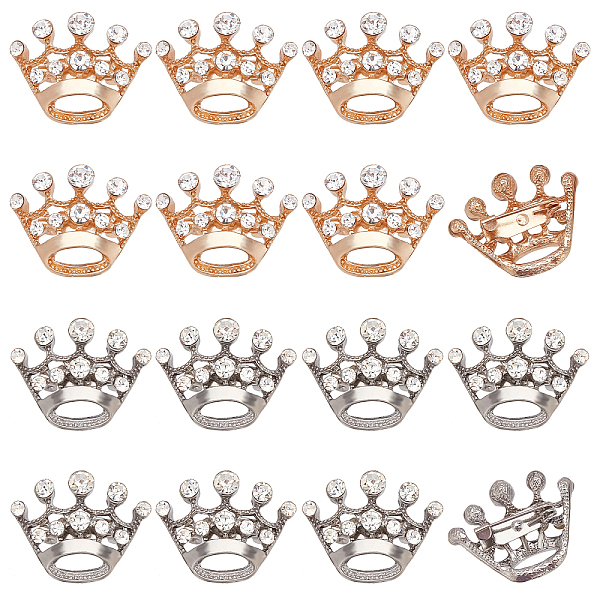 PandaHall CHGCRAFT 16pcs 2 Colors Crown Brooch Pins Crystal Rhinestone Crown Pin Vintage Clothes Tiara Crown Corsage for Women women Pageant...