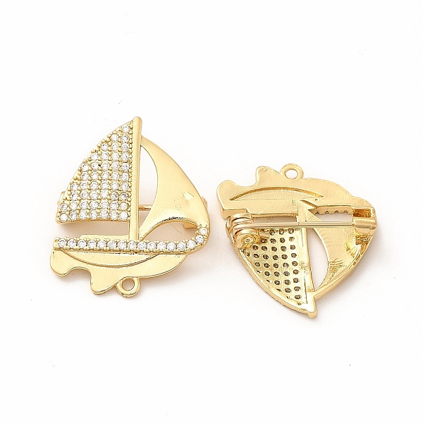 

PandaHall Clear Cubic Zirconia Sailboat Brooch Pin, Brass Badge for Backpack Clothes, Real 18K Gold Plated, 24.5x21x7mm, Hole: 1.4mm...