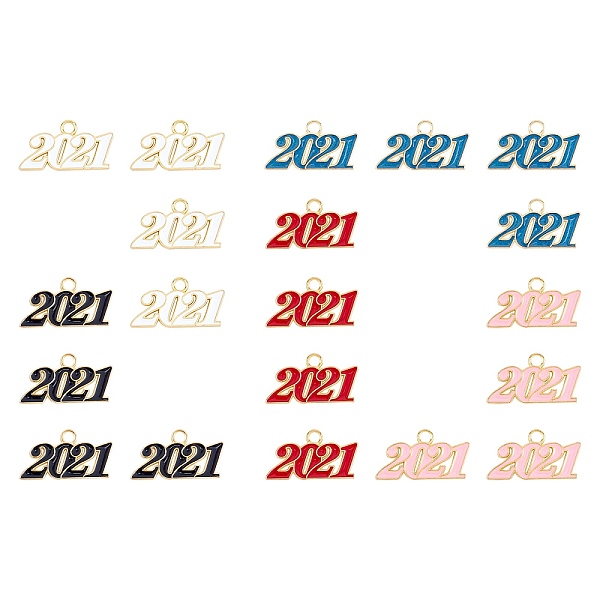 PandaHall SUNNYCLUE Alloy Enamel Pendants, New Year 2021, Golden, Mixed Color, 19x36x2mm, Hole: 3.5mm, 20pcs/box Alloy+Enamel Number...