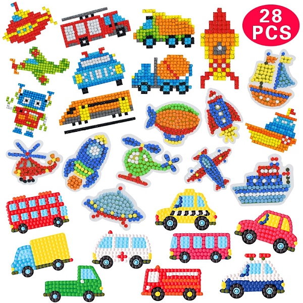 

PandaHall DIY Diamond Painting Sticker Kits, including Resin Rhinestones, Diamond Sticky Pen, Tray Plate and Glue Clay, Vehicle, 35x54mm..., Multicolor