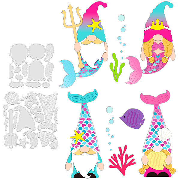 PandaHall GLOBLELAND 2Pcs Mermaid Gnomes Cutting Dies Metal Marine Creatures Die Cuts Embossing Stencils Template for Paper Card Making...