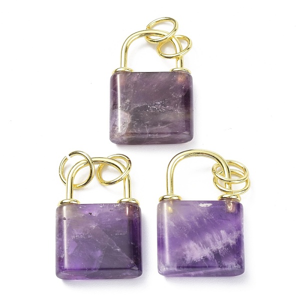 

PandaHall Natural Amethyst Pendants, with Golden Brass Findings and Jump Rings, Cadmium Free & Lead Free, Lock, 27x18x5.5mm, Hole: 6mm...