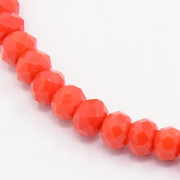 

PandaHall Opaque Solid Color Crystal Glass Faceted Rondelle Beads Strands, Orange Red, 3.5x2.5~3mm, Hole: 1mm, about 198pcs/strand, 15.7...