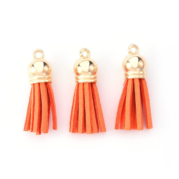 

PandaHall Faux Suede Tassel Pendant Decorations, with CCB Plastic Cord Ends, Light Gold, 33~35x10mm, Hole: 2.5mm Faux Suede
