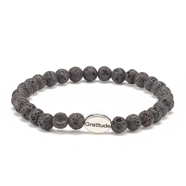 

PandaHall Natural Lava Rock Stretch Bracelet with Alloy Word Gratitude Beaded, Essential Oil Gemstone Jewelry for Women, Inner Diameter...