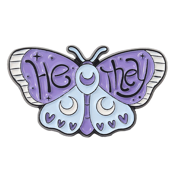 Butterfly With Word He They Enamel Pin