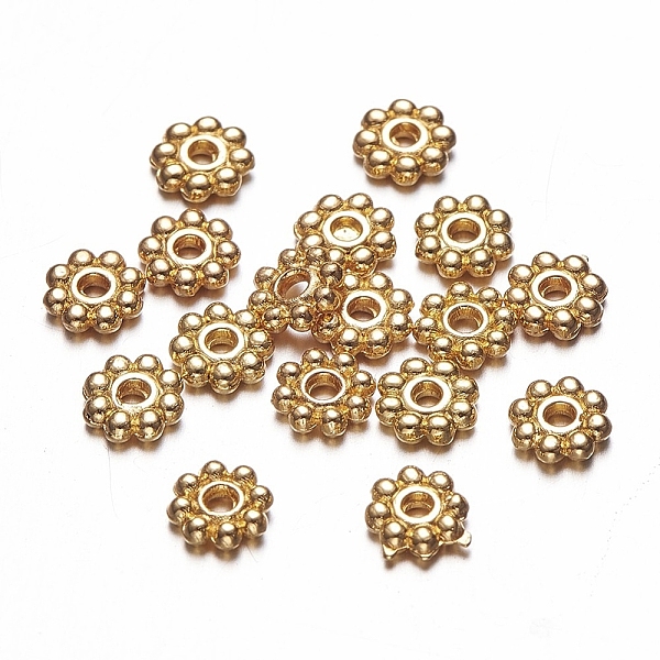 

PandaHall Alloy Daisy Spacer Beads, Flower, Metal Findings for Jewelry Making Supplies, Golden, 5x1.5mm, Hole: 1.8mm Alloy Flower