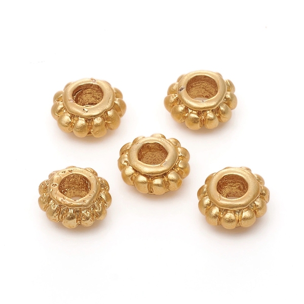 

PandaHall Brass Beads, Long-Lasting Plated, Matte Style, Flat Round, Real 18K Gold Plated, 7x3.5mm, Hole: 3mm Brass Flat Round