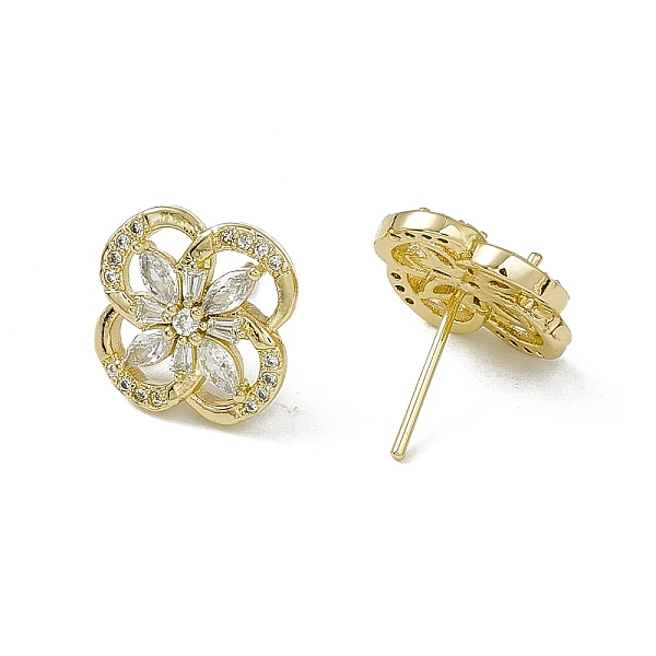 

PandaHall Clear Cubic Zirconia Flower Stud Earrings, Real 18K Gold Plated Brass Jewelry for Women, Lead Free & Cadmium Free, Real 18K Gold...