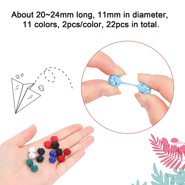 CHGCRAFT 22Pcs 11 Colors Solid Color Rubber Knot Cufflinks Fabric