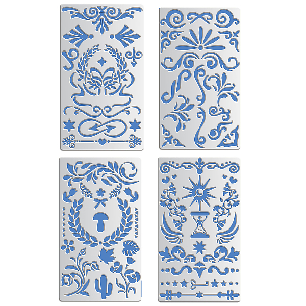 

PandaHall BENECREAT 4PCS 4x7 Inch Mixed Metal Stencils Floral Vine, Small Ornament Stencil Template for Wood carving, Drawings and...