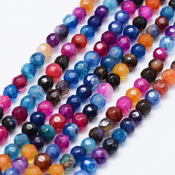 

PandaHall Natural Agate Beads Strands, Dyed & Heated, Round, Faceted, Mixed Color, 4mm, Hole: 0.5mm, about 92pcs/strand, 14.57 inch(37cm)..., Multicolor