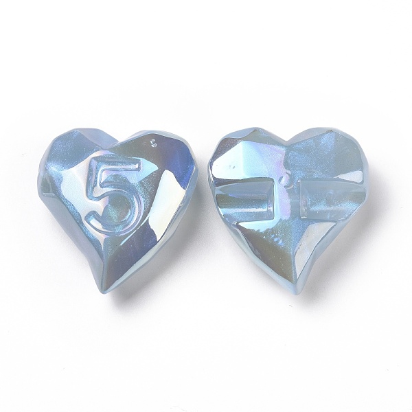 

PandaHall Opaque Acrylic Beads, AB Color Plated, Heart with Number 5, Light Sky Blue, 32x30x13mm, Hole: 3.2mm Acrylic Heart