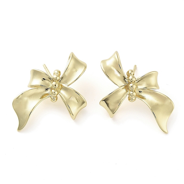 

PandaHall Brass Studs Earrings, Long-Lasting Plated, Lead Free & Cadmium Free, Bowknot, Real 18K Gold Plated, 21x23mm Brass Bowknot