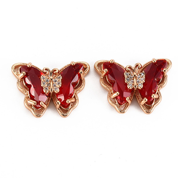 

PandaHall Glass Pendants, with Brass Micro Pave Cubic Zirconia, Faceted, Butterfly, Light Gold, FireBrick, 15x21x6mm, Hole: 1.2mm..., Red
