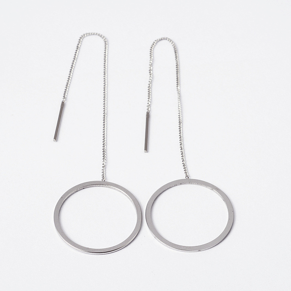

PandaHall 304 Stainless Steel Stud Earrings, Hypoallergenic Earrings, Threader Earrings, Ring, Stainless Steel Color, 110x1mm, Pin: 0.8mm...