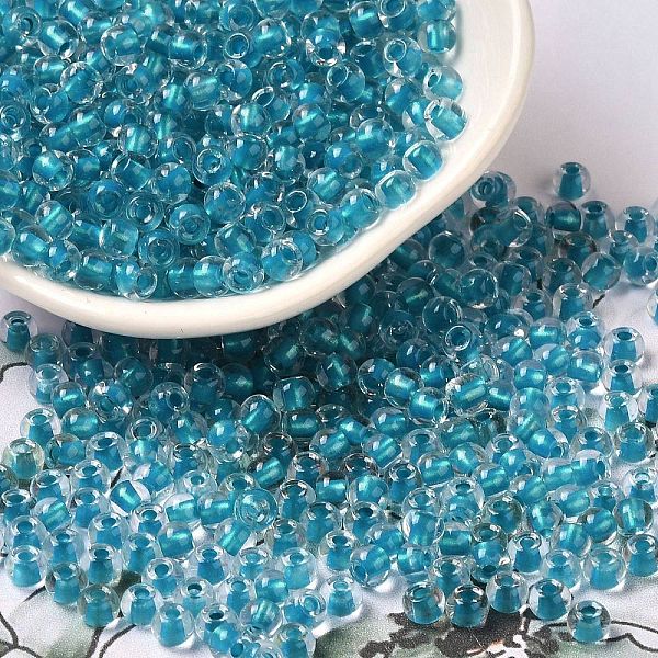 

PandaHall 6/0 Transparent Colours Glass Seed Beads, Rondelle, Light Sea Green, 4x3mm, Hole: 1.4mm, about 7500pcs/pound Glass Rondelle