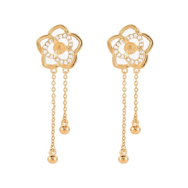 

PandaHall Brass Micro Pave Clear Cubic Zirconia Stud Earring Findings, for Half Drilled Beads, Nickel Free, Flower, Real 18K Gold Plated...
