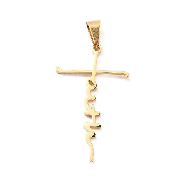

PandaHall Vacuum Plating 304 Stainless Steel Pendants, Word Faith, Golden, 42.5x25x1.5mm, Hole: 8.5x4mm 304 Stainless Steel Word