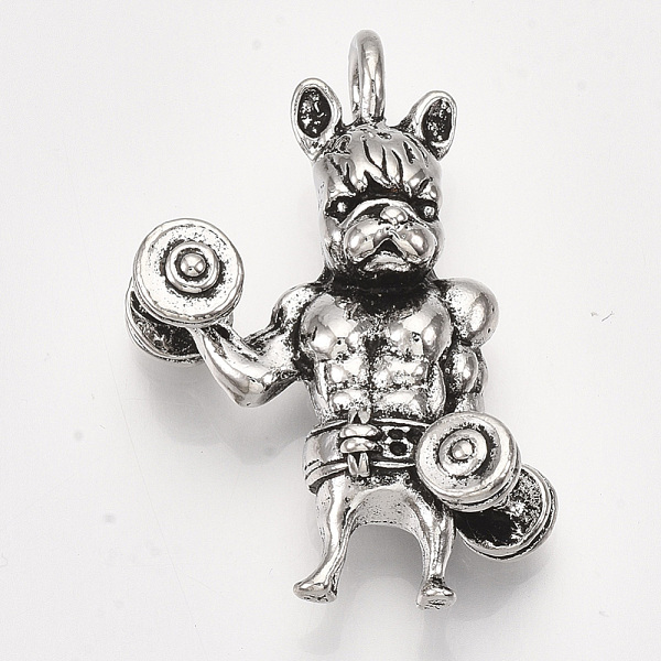 

PandaHall Alloy Bodybuilder Puppy Pendants, Muscle Dog, Antique Silver, 42x30x12mm, Hole: 5mm Alloy Dog