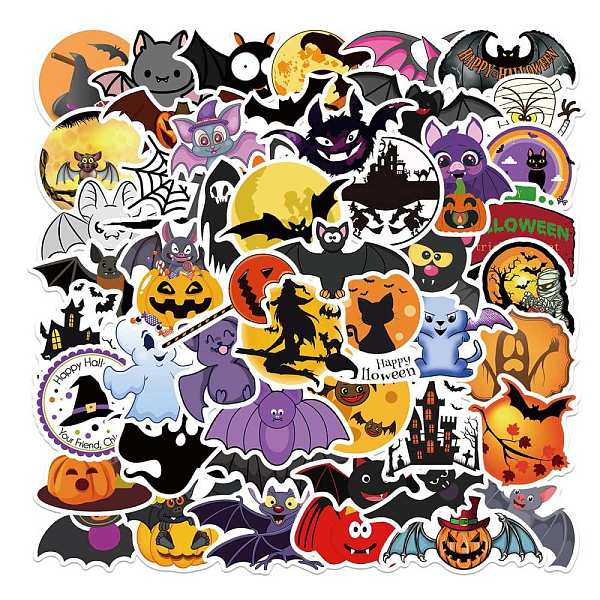 

PandaHall Halloween Waterproof PVC Plastic Sticker Labels, Self-adhesion, for Suitcase, Skateboard, Refrigerator, Helmet, Mobile Phone Shell..., Multicolor
