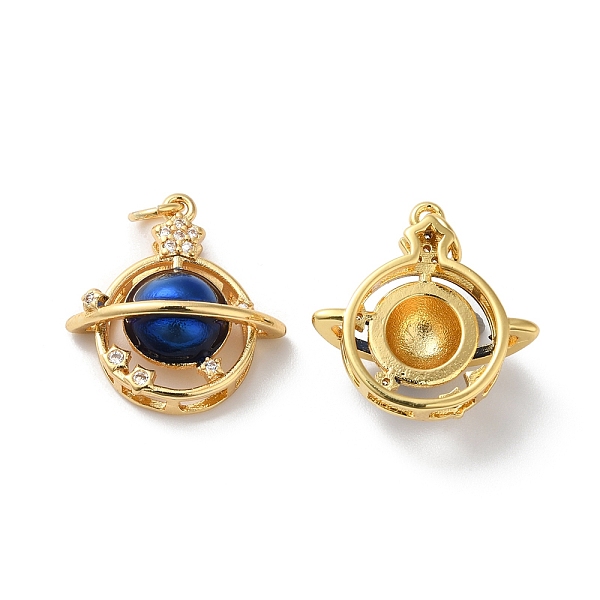 

PandaHall Rack Plating Brass Micro Pave Clear Cubic Zirconia Pendants, with Jump Ring and Enamel, Lead Free & Cadmium Free, Planet Charm...