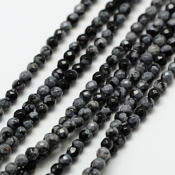

PandaHall Natural Snowflake Obsidian Bead Strands, Faceted Round, 3mm, Hole: 0.8mm, about 136pcs/strand, 16 inch Snowflake Obsidian Round