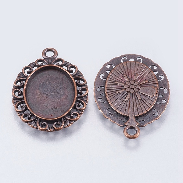 

PandaHall Tibetan Style Pendant Cabochon Settings, Lead Free & Nickel Free, Oval, Red Copper, 30x21x2mm, Hole: 2mm, Tray: 18x13mm Alloy Oval