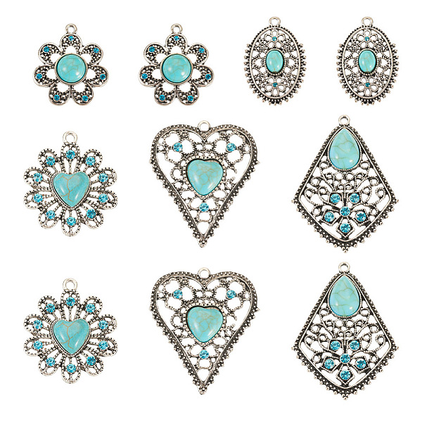 

PandaHall 10Pcs 5 Styles Synthetic Turquoise Dyed Pendants, with Alloy Rhinestone Findings, Lead Free & Cadmium Free, Antique Silver...