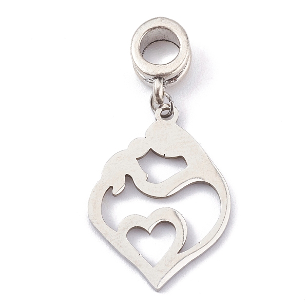

PandaHall 304 Stainless Steel European Dangle Charms, Large Hole Pendants, for Mother's Day, with Alloy Tube Bails, Heart with Mom & Son...