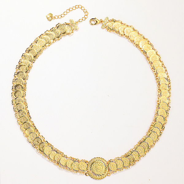 

PandaHall Brass Flat Round Link Chain Necklace, Real 18K Gold Plated, 17.72 inch(45cm) Brass