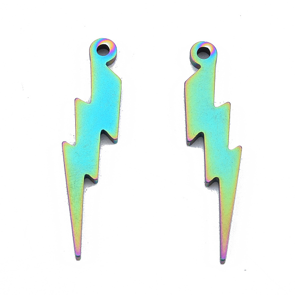 

PandaHall Ion Plating(IP) 201 Stainless Steel Pendants, Lightning Bolt, Rainbow Color, 32.5x7x1.5mm, Hole: 1.6mm 201 Stainless Steel...