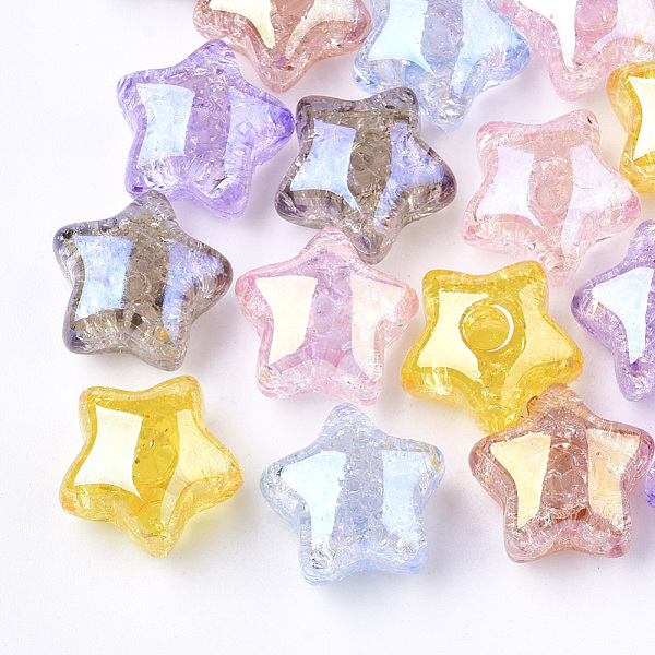 

PandaHall Transparent Crackle Acrylic Beads, Half Drilled Beads, Star, Mixed Color, 15x15.5x9.5mm, Half Hole: 3.5mm Acrylic Star Multicolor