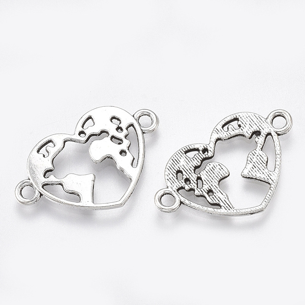 

PandaHall Tibetan Style Alloy Links connectors, Cadmium Free & Lead Free,, Heart with Map, Antique Silver, 15x24x1.5mm, Hole: 1.8mm, about...