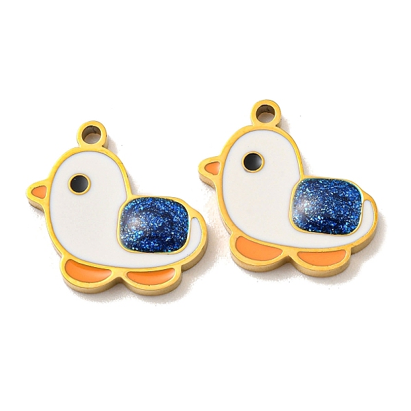 

PandaHall 316 Surgical Stainless Steel Charms, with Enamel, Duck Charm, Whitesmoke, Golden, 14x15x2mm, Hole: 1.5mm Stainless Steel+Enamel..., White