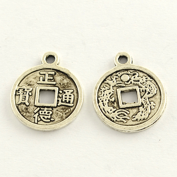 

PandaHall Feng Shui Tibetan Style Zinc Alloy Chinese Coin Pendants, Antique Silver, 19x15x1.5mm, Hole: 2mm, about 735pcs/1000g Alloy Flat...