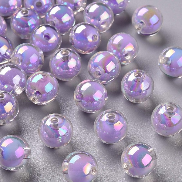 

PandaHall Transparent Acrylic Beads, Bead in Bead, AB Color, Round, Lilac, 11.5x11mm, Hole: 2mm, about 520pcs/500g Acrylic Round Purple