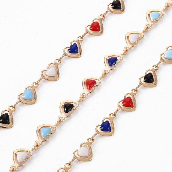 

PandaHall Handmade Brass Link Chains, with Enamel, Soldered, Spool, Heart, Real 18K Gold Plated, Colorful, 10x4.5x1.5mm, about 16.4 Feet...